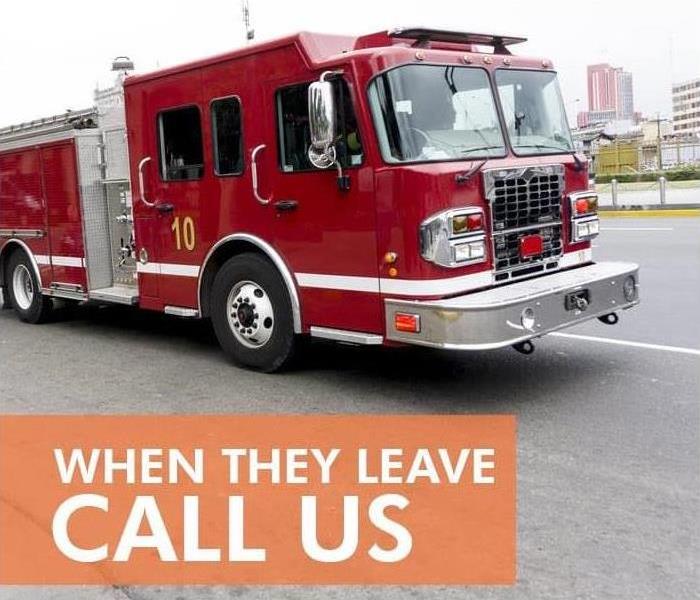A fire truck with "when they leave call us" on bottom left